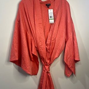 NWT JONES NEW YORK PEACH COLORED SNAKE SILKY KIKONO S/M L/XL BRIDESMAIDS